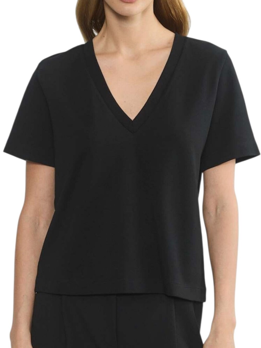 Babaton InterLock Cotton Verify T Shirt Women Medium Black V Neck